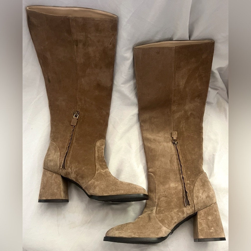 Stuart Weitzman Flared Block Heel Brown Suede Knee Boots $895 8.5 B - Picture 5 of 7